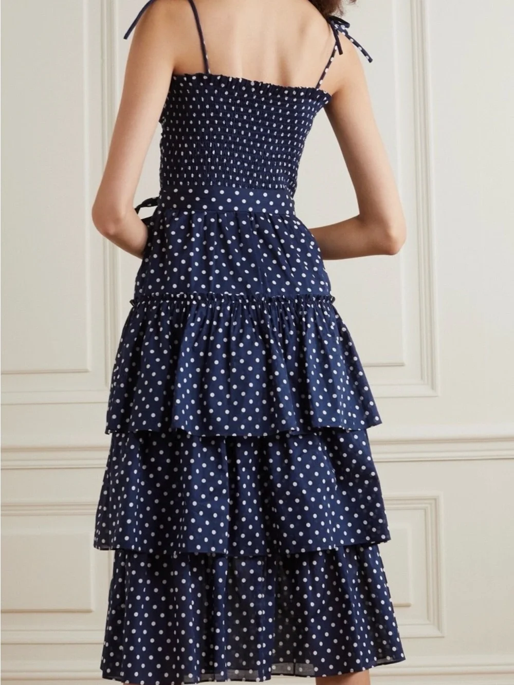 Tory Burch Navy White Polka Dot Tiered Maxi Dress